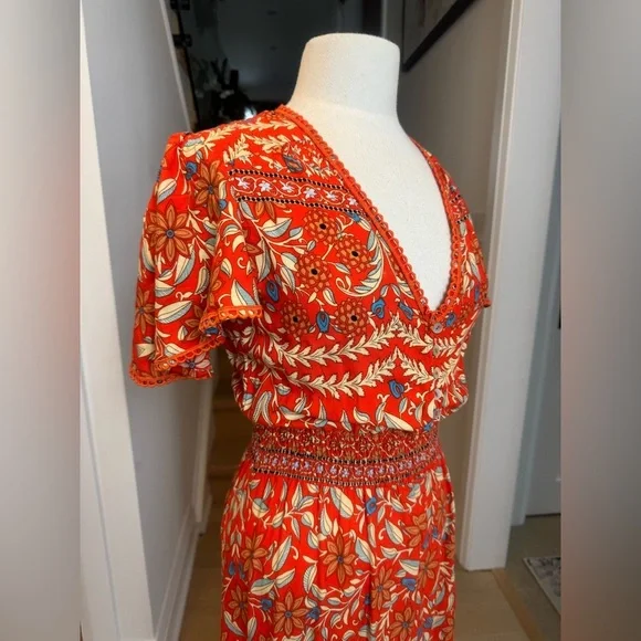 Anthropology Abel The Label Elegant Floral V-Neck Asymmetrical Dress S - Picture 2 of 10